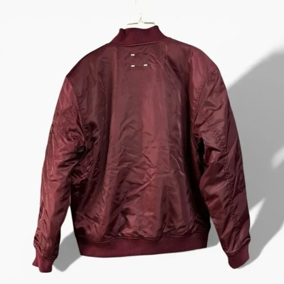 🌻NEW w/tag Label Go-To Bomber Jacket Marron Nylon Zip Front Long Sleeve Size L - Picture 6 of 9